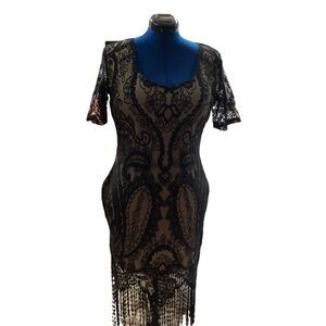 1920’s Black & Tan Flapper Dress with 5 Accessories Size Large NEW WITH TAGS